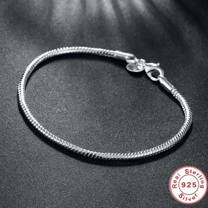 New Original Fine Jewelry 925 Sterling Silver Charm Bracelet Soft Smooth Snake Bone Bracelets for Women Man