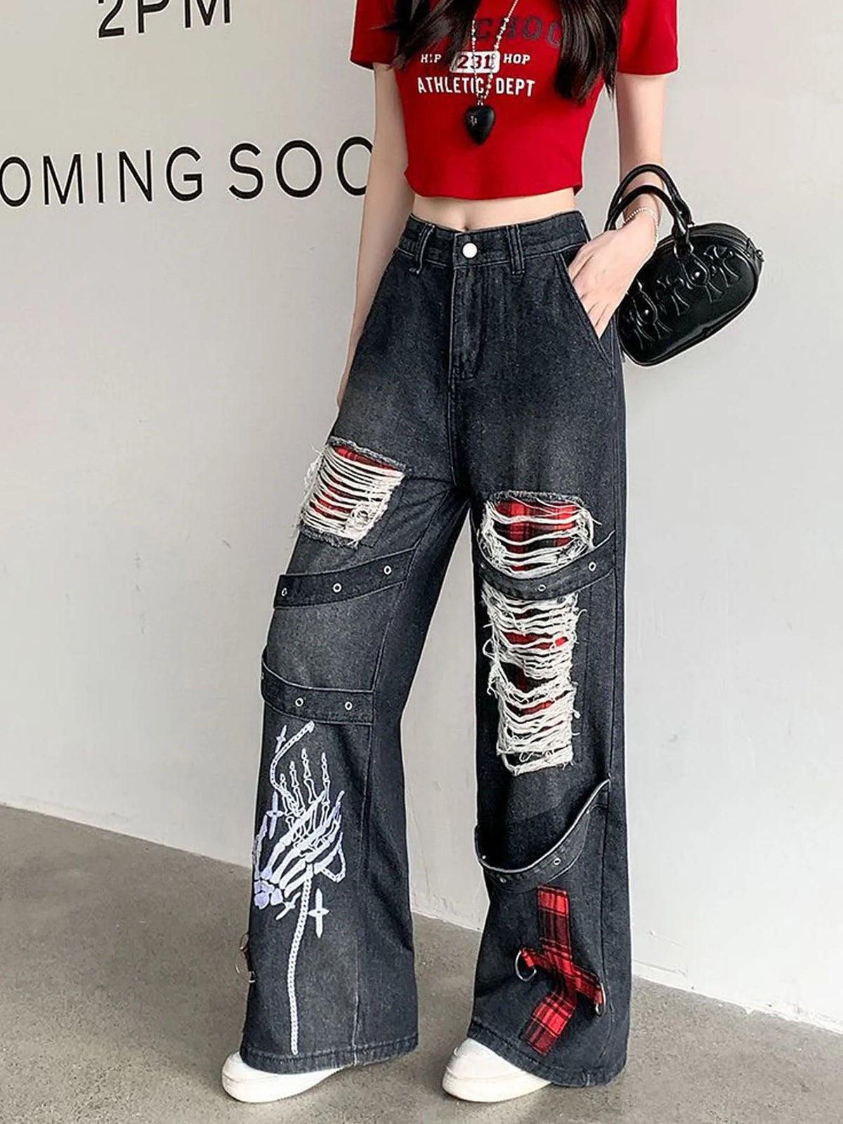American style spicy girl loose lazy and relaxed denim pants female punk retro washed fashionable versatile casual pants