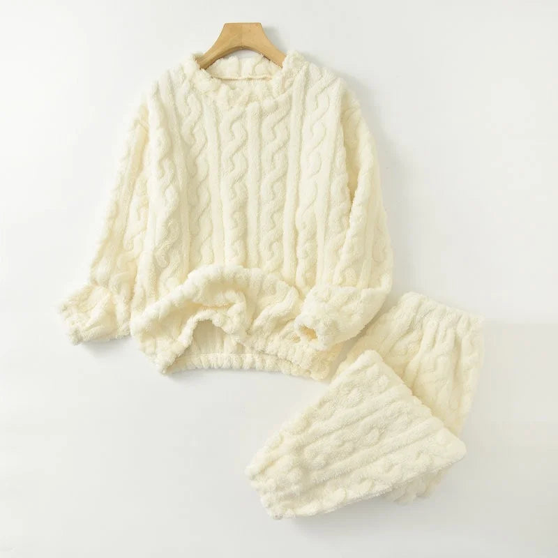 Women's Autumn and Winter Thermal Pajamas Sets Coral Velvet Jacquard Warm Loungewear Female Soft Comfortable Thickened Sleepwear