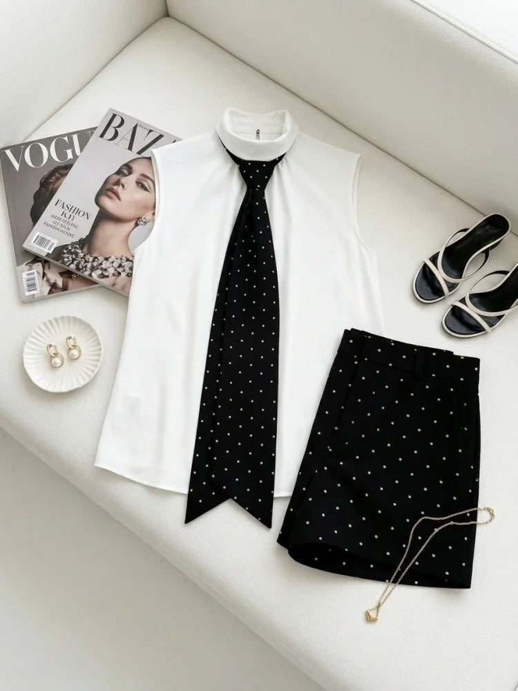 Old Money Tailored Shorts & Vest Matching Set Preppy Style Sleeveless Blouse 2 Piece Co-ord Suit Women Summer Office Casual Outfit