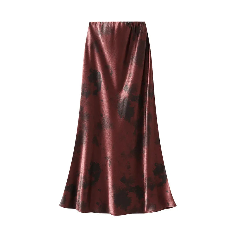 Seoulish Vintage Polka Dot Satin Mermaid Skirts for Women New Spring Summer High Waist Casual Mid Length Women's Skirts