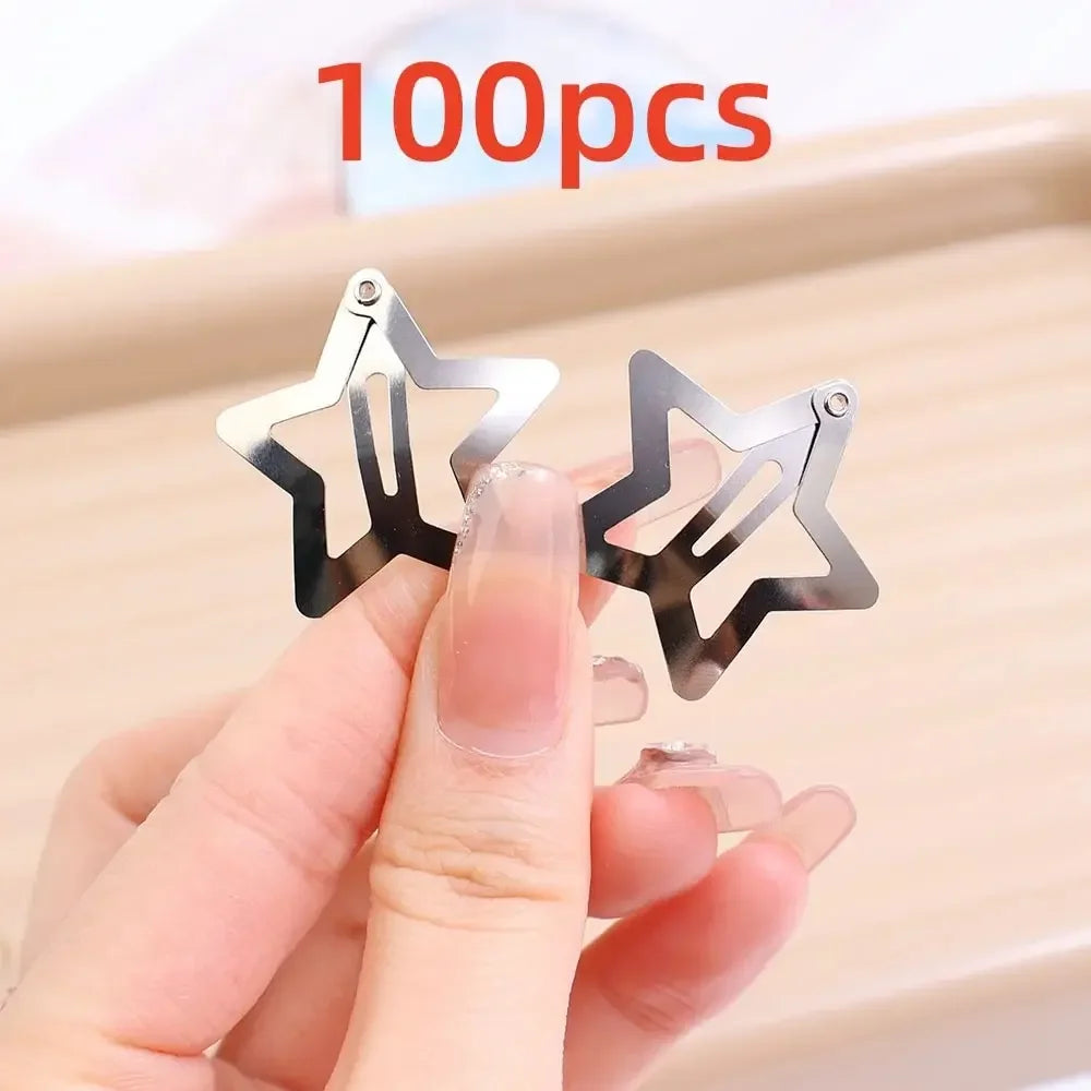 Silver Star Hair Clips Set for Girls - Metal Snap Barrettes with Shiny Jewel Hair Grips Fashionable Hair Accessories