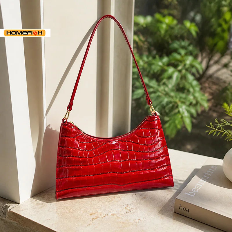 HOMEFISH Fashion PU Leather Women Underarm Bag Alligator Pattern Small Shoulder Messenger Purse