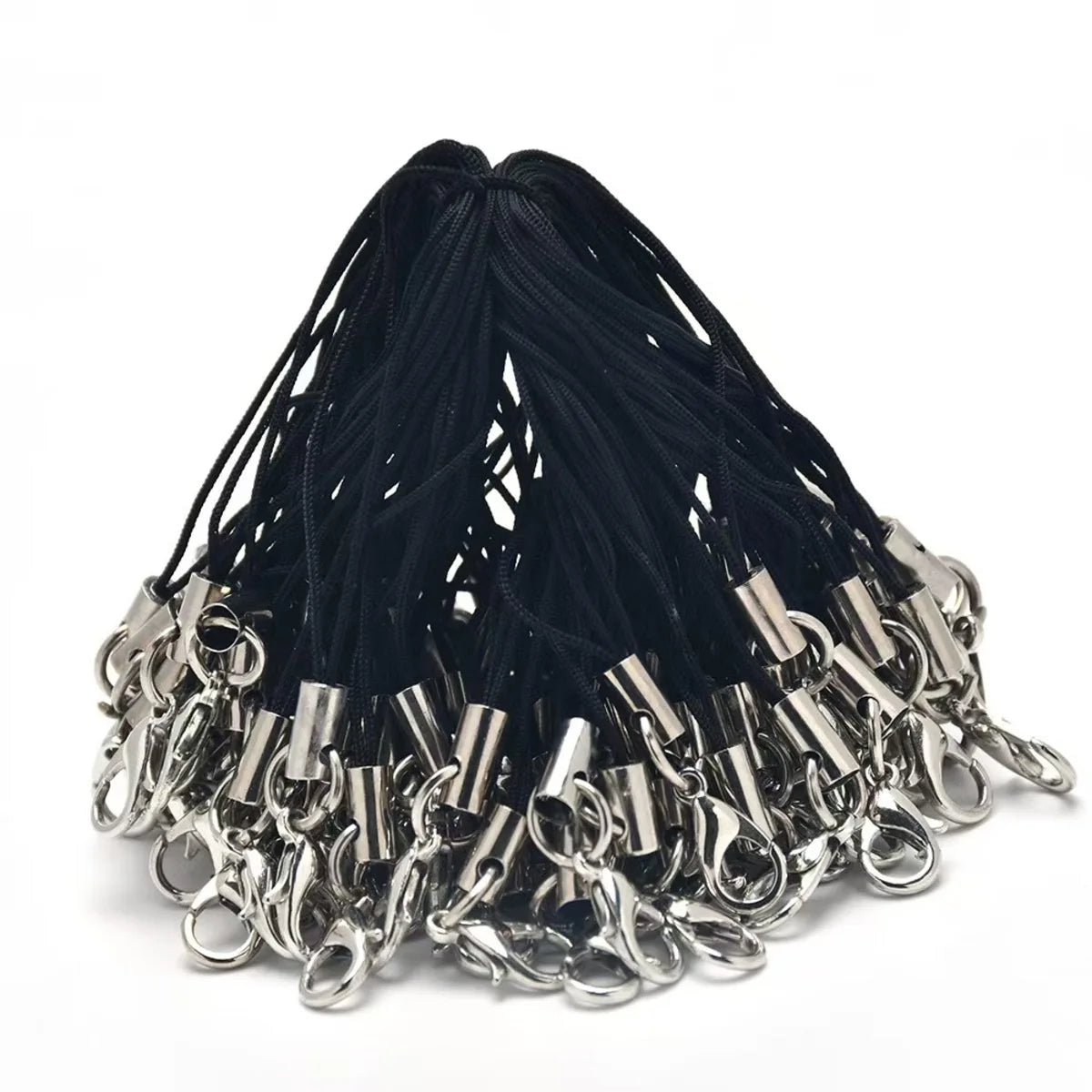 50PCS Black Strap Charm Cord Lanyard Lariat Strap Cords Lobster Clasp Rope Keychains Hooks Mobile Set Charms Jewelry Accessories