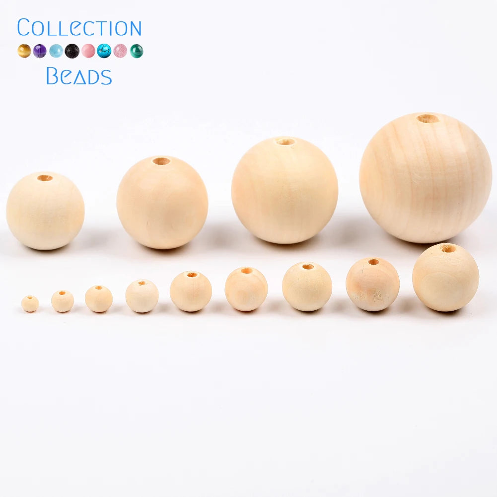 4-50mm 1-1000pcs Natural Wood Beads Round Spacer Wooden Pearl Lead-Free Balls Charms DIY For Jewelry Making Handmade Accessories