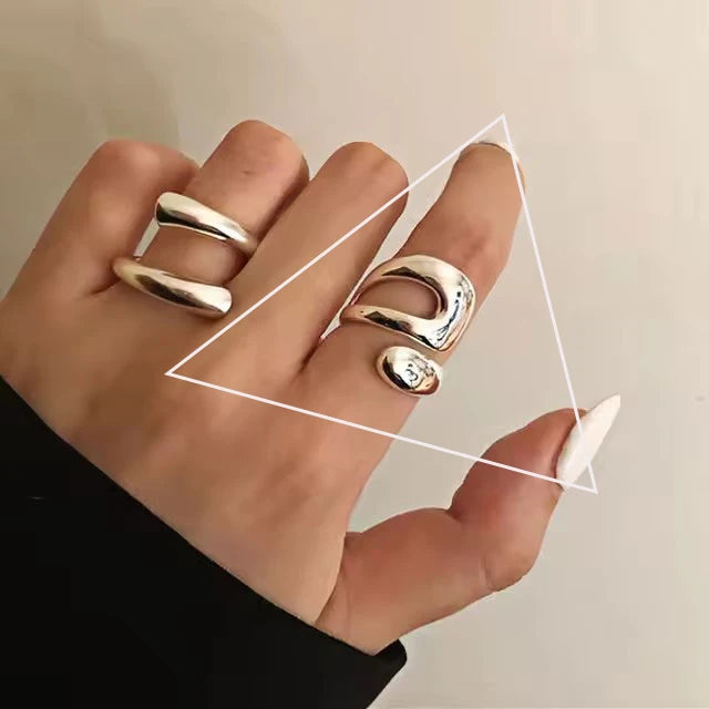 VENTFILLE 925 Sterling Silver Rings INS Fashion Hip Hop Vintage Couples Hollow Lines Punk Thai Silver Party Adjustable  Jewelry