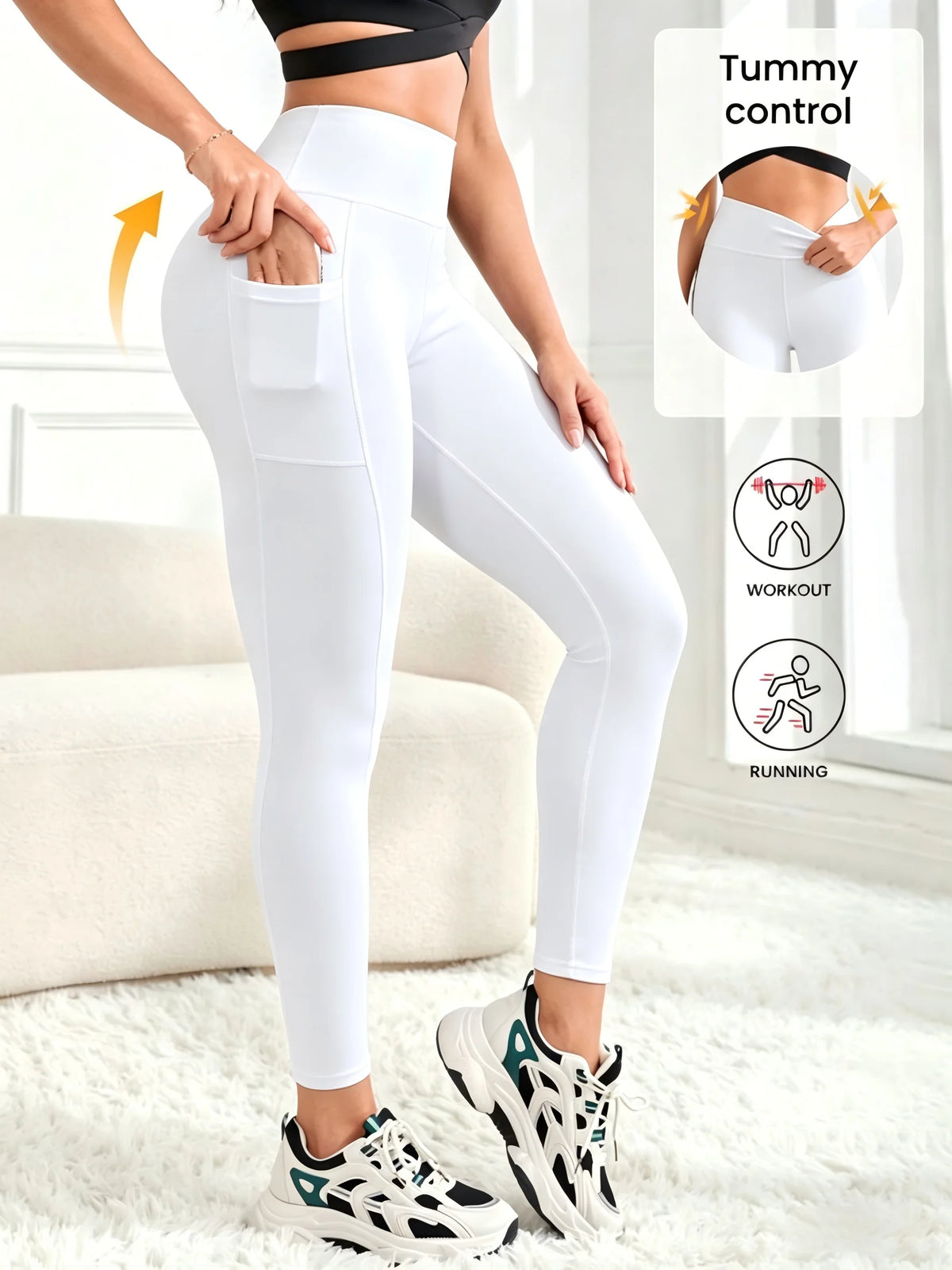Squat Proof Yoga Pants with Side Pockets Women Non See Through High Waist Workout Leggings