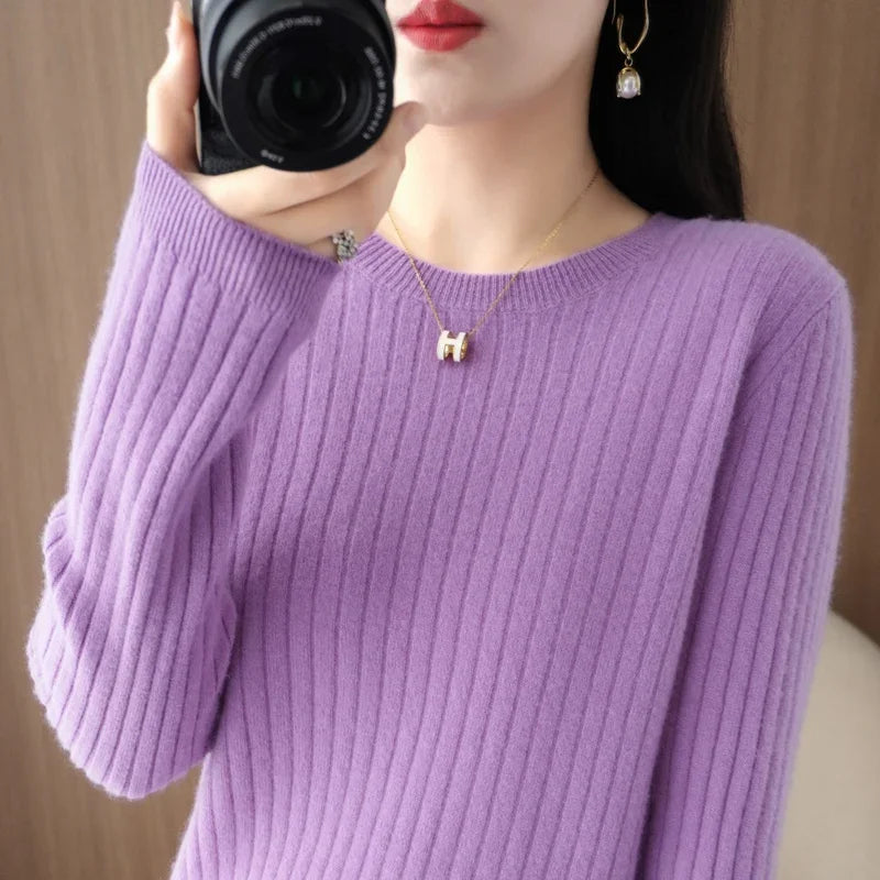 Women Sweaters Autumn Winter Long Sleeve Pullovers O-neck Stripe Warm Pullover Korean Fashion Bottoming Shirts Loose Jumper
