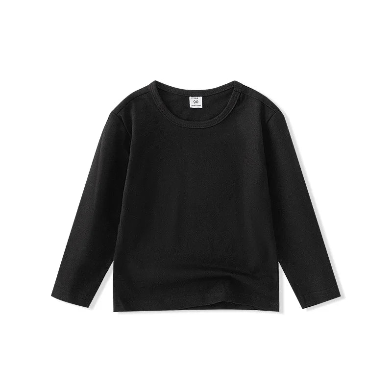 Kids Cotton Long Sleeve Tee Crew Neck Basic Tops Casual Soft Breathable T-Shirt Boys Girls Spring 2-8Y Children Clothes