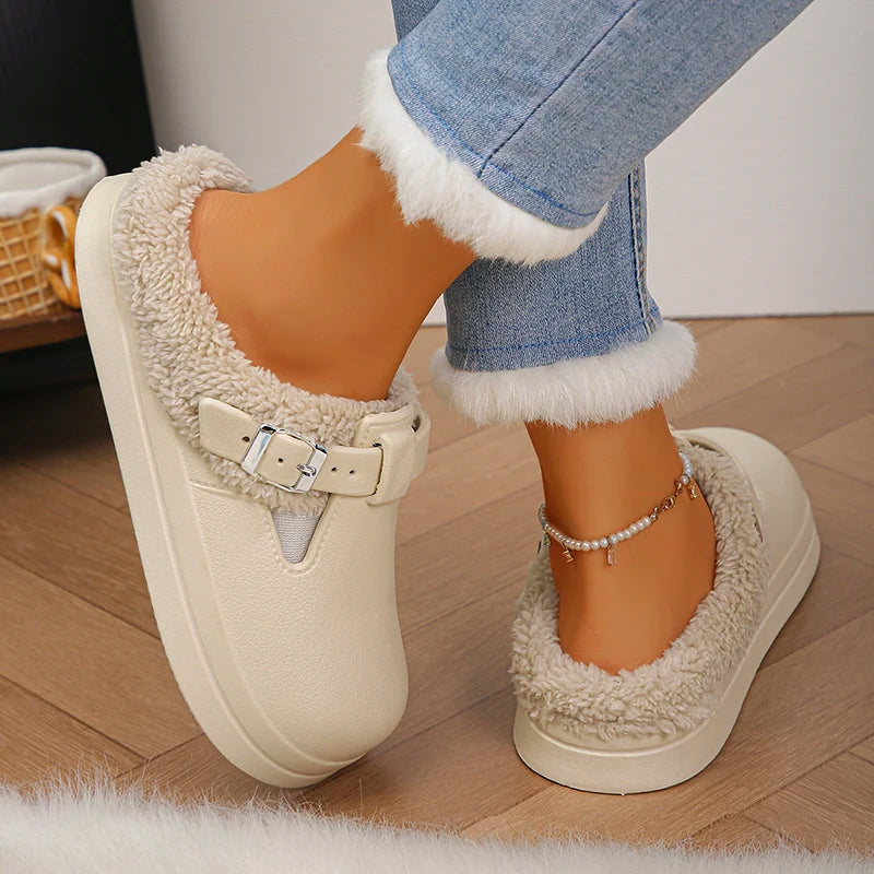 Winter Warm Fluffy Clogs Slippers Women Eva Waterproof Non