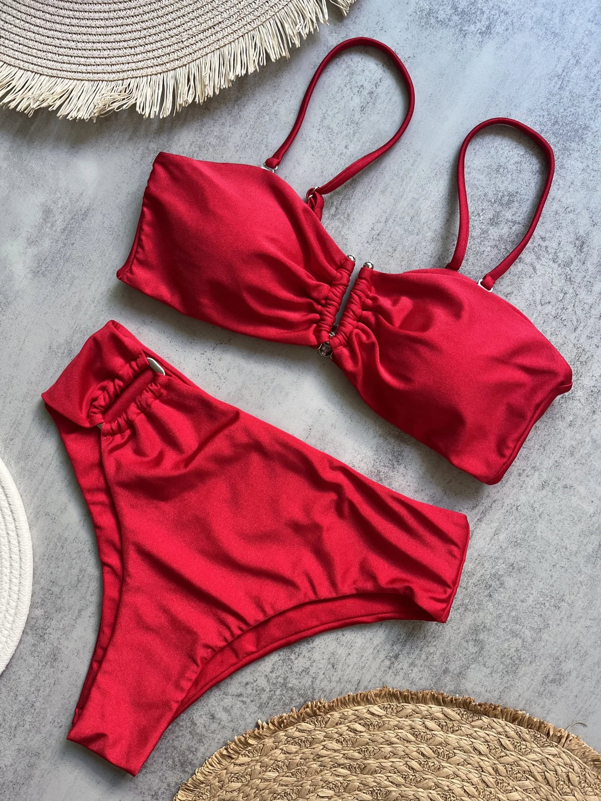Bandeau Bikini Push Up Women Swimsuits  Sexy Female Swimwear Brazilian Bikini Set Thong Biquini Swim Suits Solid Beachwear