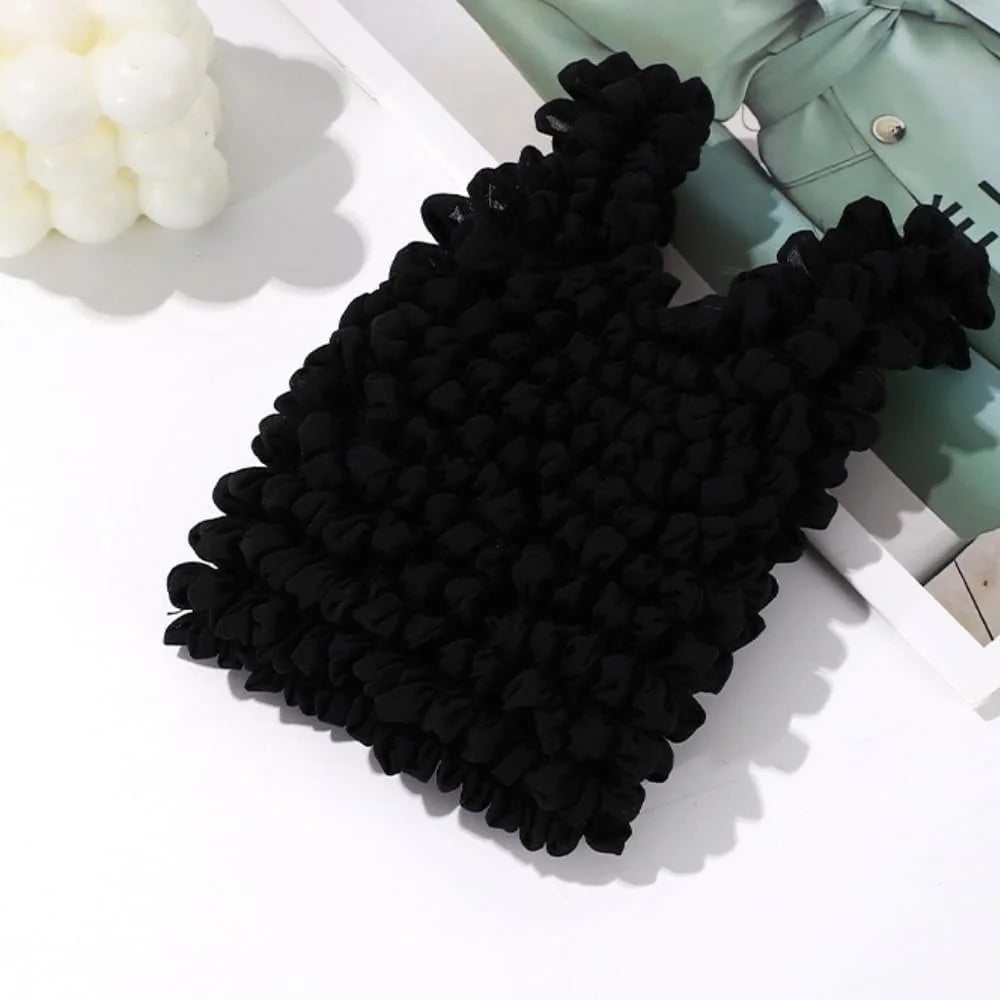 Hedgehog Bag Black Bubble Crepe Textured Shoulder Bag