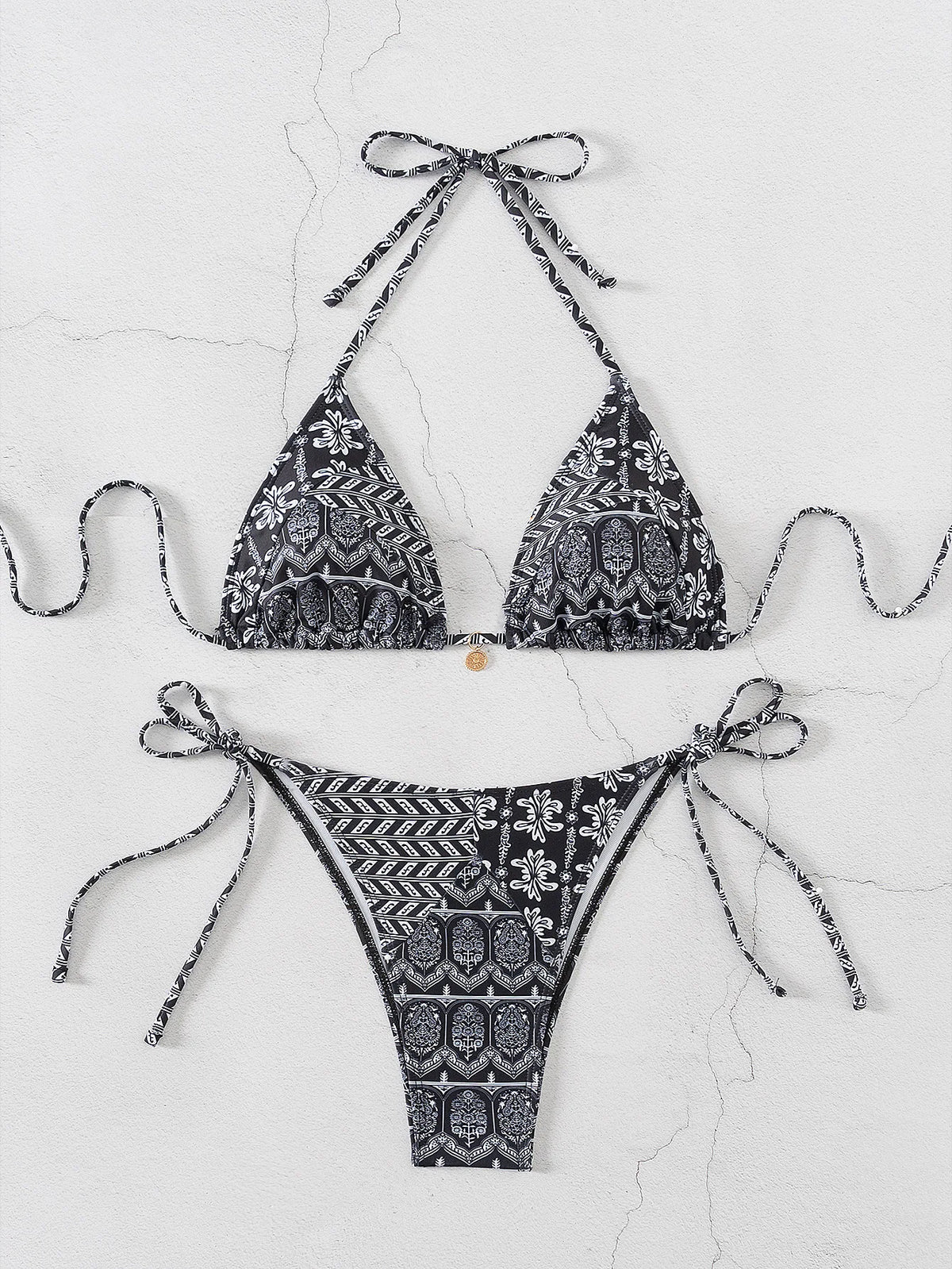 " New Triangle Bikini Set - Floral Print Push Up Swimsuit & Brazilian Bottoms"