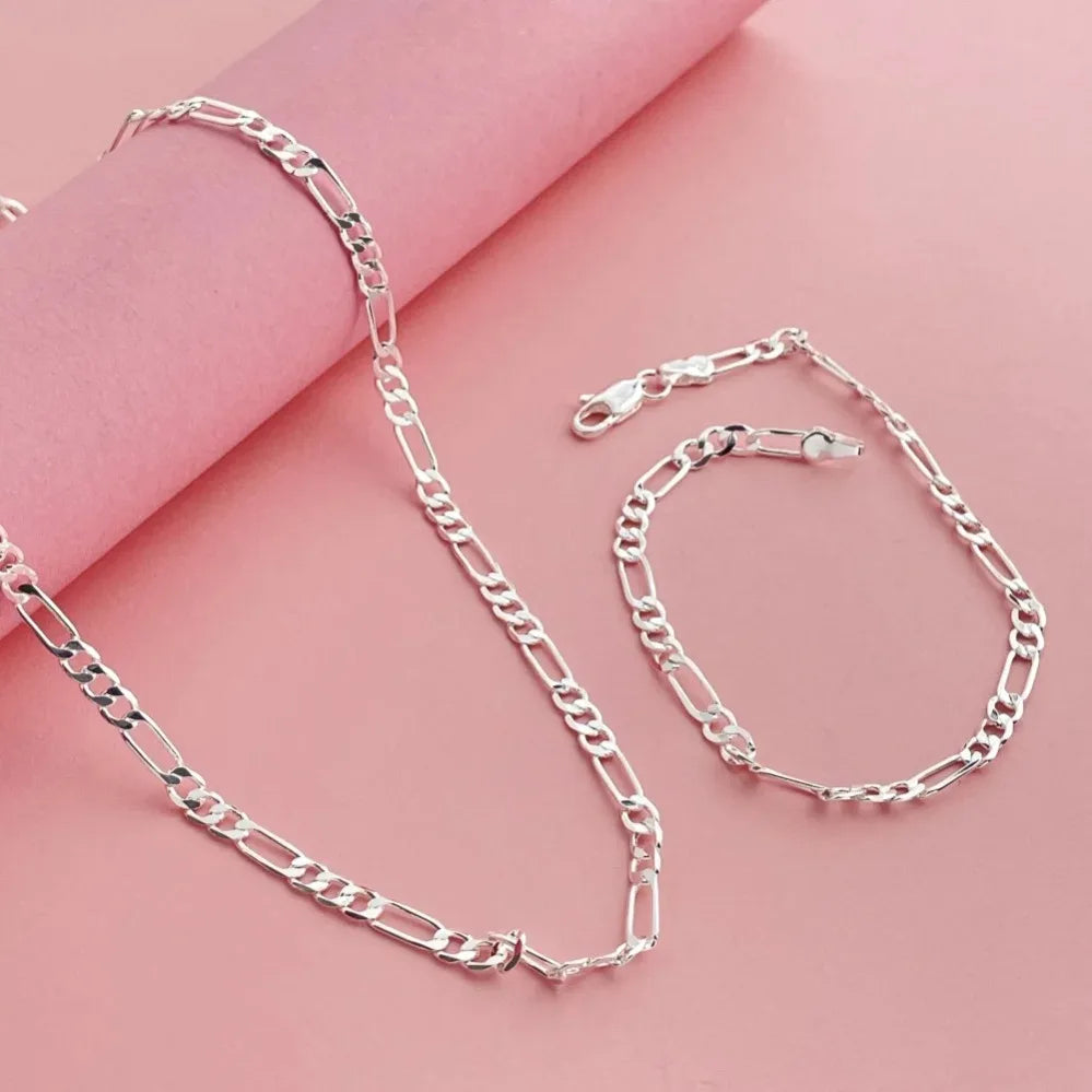 wholesale 925 sterling Silver set 4MM Chain for Men Women Bracelet Necklace Jewelry Lady Christma Gifts Charms Wedding