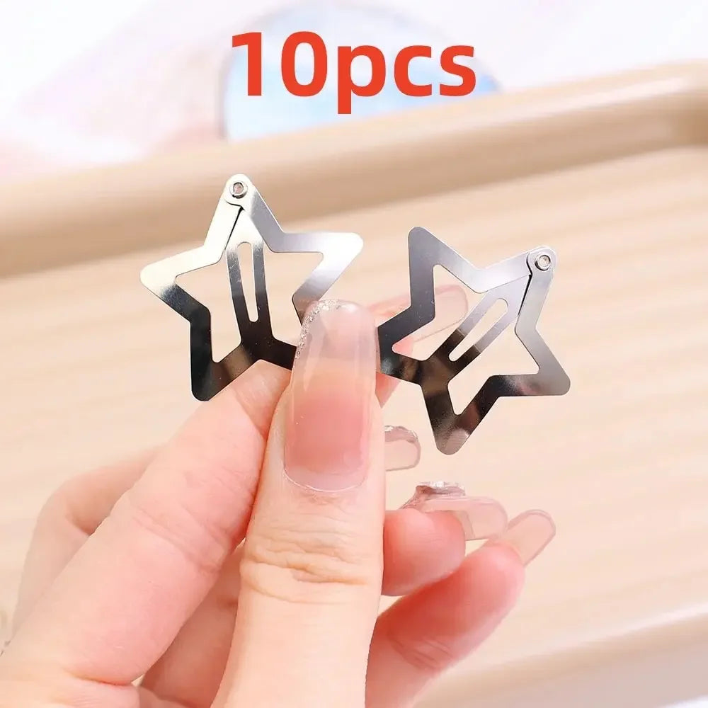 Silver Star Hair Clips Set for Girls -  Metal Snap Barrettes with Shiny Jewel Hair Grips Fashionable Hair Accessories