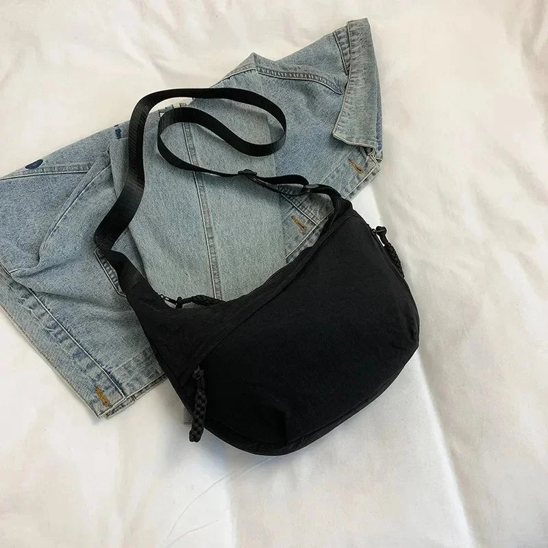 Women'S Simple Solid Color Canvas Dumpling Bag Casual Handbag Personalized Men'S Shoulder Bag Daily Use