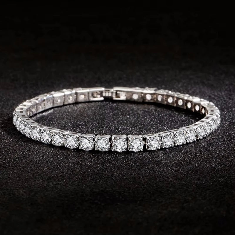 S925 Sterling Silver Bracelet Zirconia Tennis Ball Women Fashion Simple Engagement Wedding Charm Jewelry 4mm 16-20cm