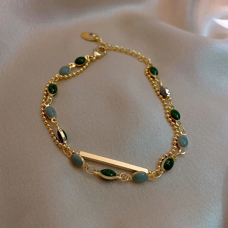 Gold Crystal Charm Layered Bracelet