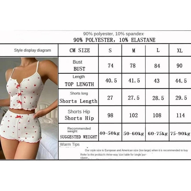 Silk Heart-Print Pajama Set – Cami Top & Shorts