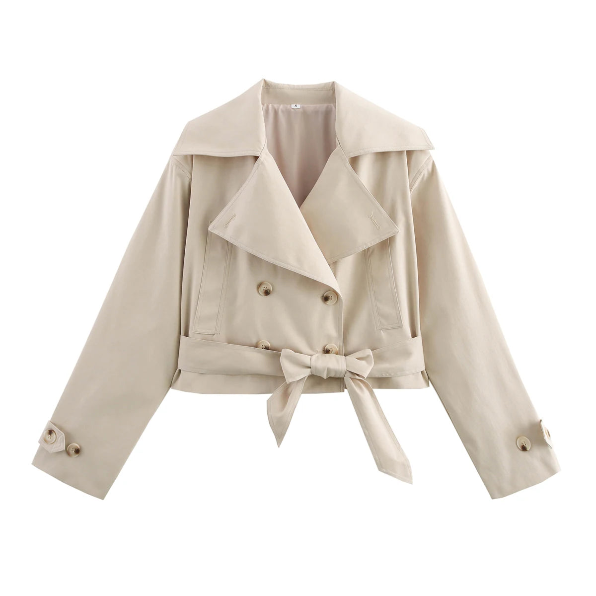 SLTNX  New Women's British Wind Trench Coat Style Double-breasted Long Sleeve Belt Lapel Jacket Short Coat
