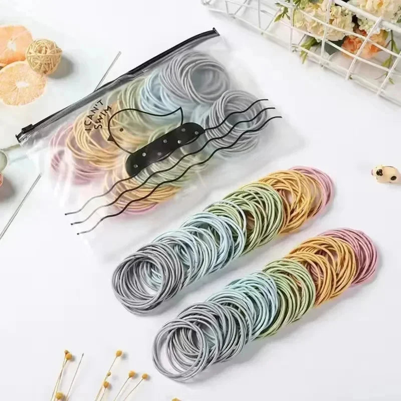 New 100PCS/Set Women 4CM Basic Nylon Elastic Hair Bands Ponytail Hair Scrunchie Rubber Bands Headband Hair Accessories Headwear