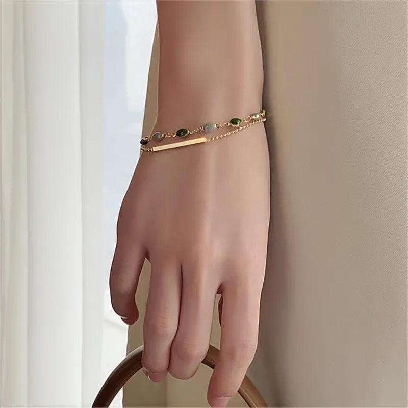 Gold Crystal Charm Layered Bracelet