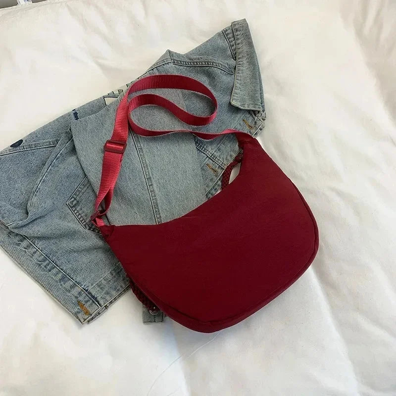 Women'S Simple Solid Color Canvas Dumpling Bag Casual Handbag Personalized Men'S Shoulder Bag Daily Use