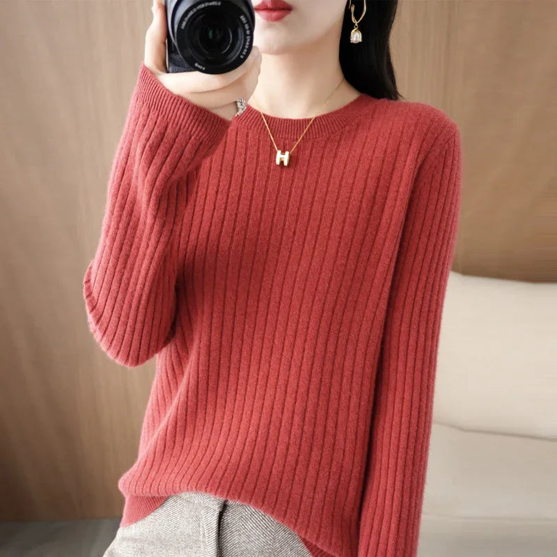 Women Sweaters Autumn Winter Long Sleeve Pullovers O-neck Stripe Warm Pullover Korean Fashion Bottoming Shirts Loose Jumper