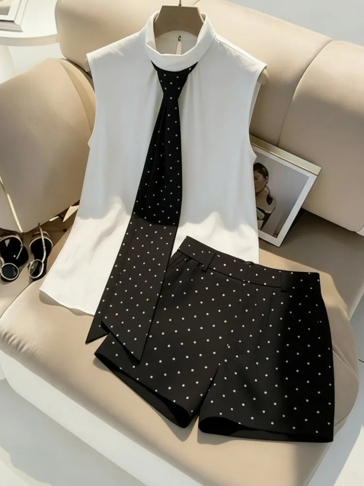 Old Money Tailored Shorts & Vest Matching Set Preppy Style Sleeveless Blouse 2 Piece Co-ord Suit Women Summer Office Casual Outfit