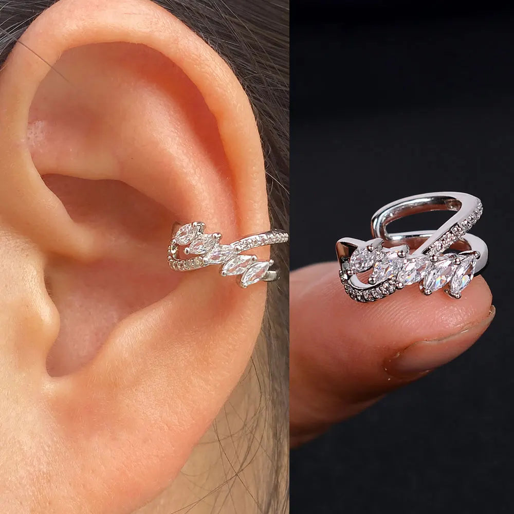 1Piece Geometry Rainbow CZ Cuff Wrap Clip On Earrings Women Girls Climber Ear Cartilage Bone Clips Fake Earring Non Piercing