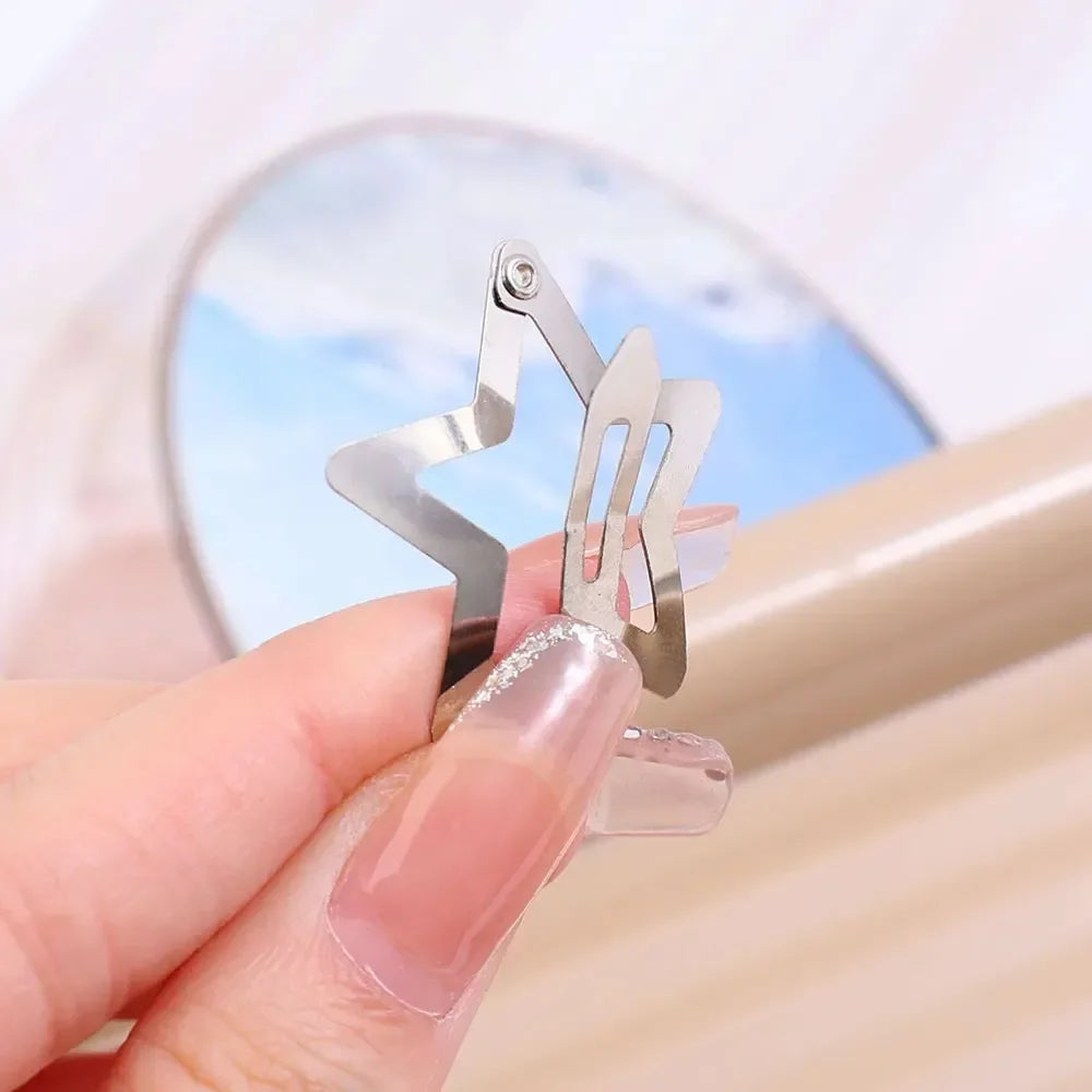 Silver Star Hair Clips Set for Girls -  Metal Snap Barrettes with Shiny Jewel Hair Grips Fashionable Hair Accessories