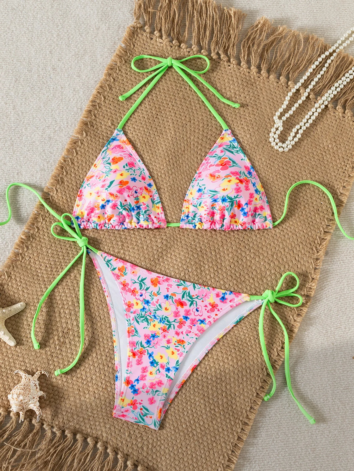 " New Triangle Bikini Set - Floral Print Push Up Swimsuit & Brazilian Bottoms"