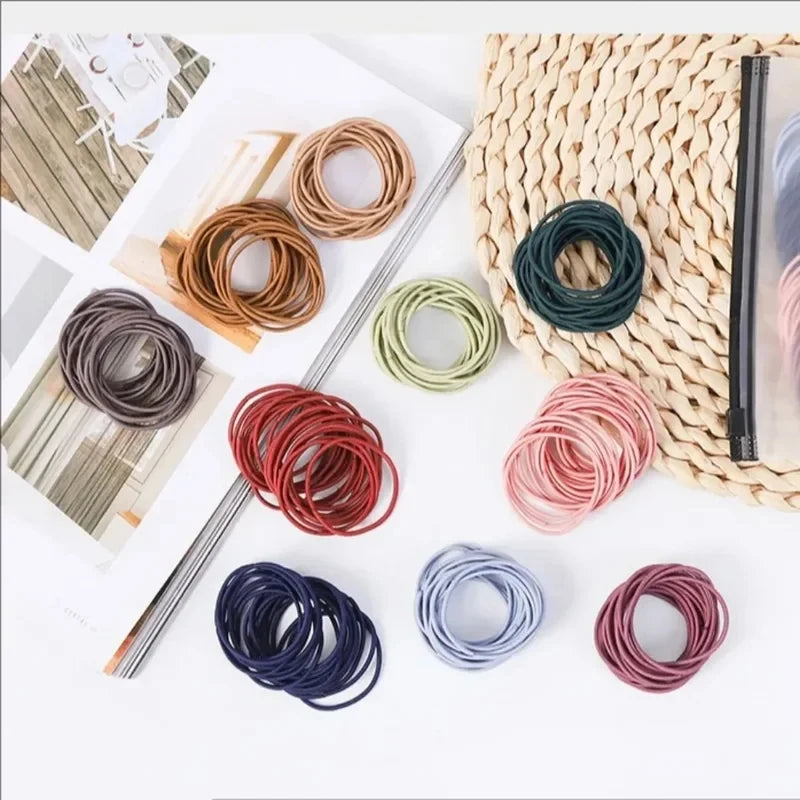 New 100PCS/Set Women 4CM Basic Nylon Elastic Hair Bands Ponytail Hair Scrunchie Rubber Bands Headband Hair Accessories Headwear