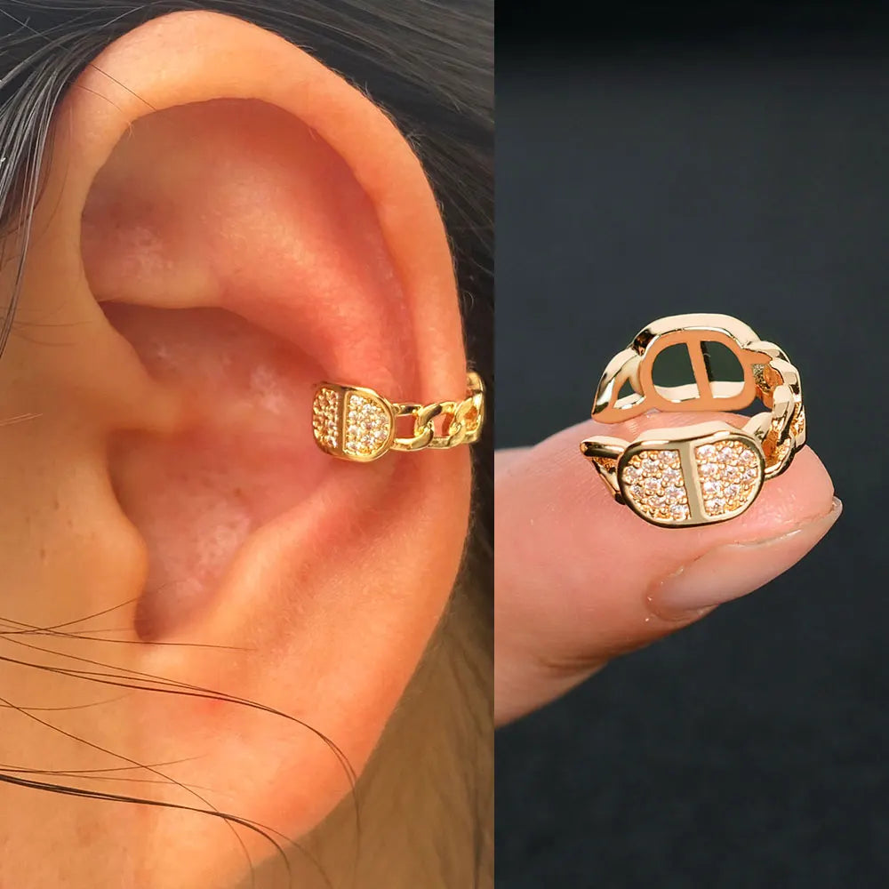 1Piece Geometry Rainbow CZ Cuff Wrap Clip On Earrings Women Girls Climber Ear Cartilage Bone Clips Fake Earring Non Piercing