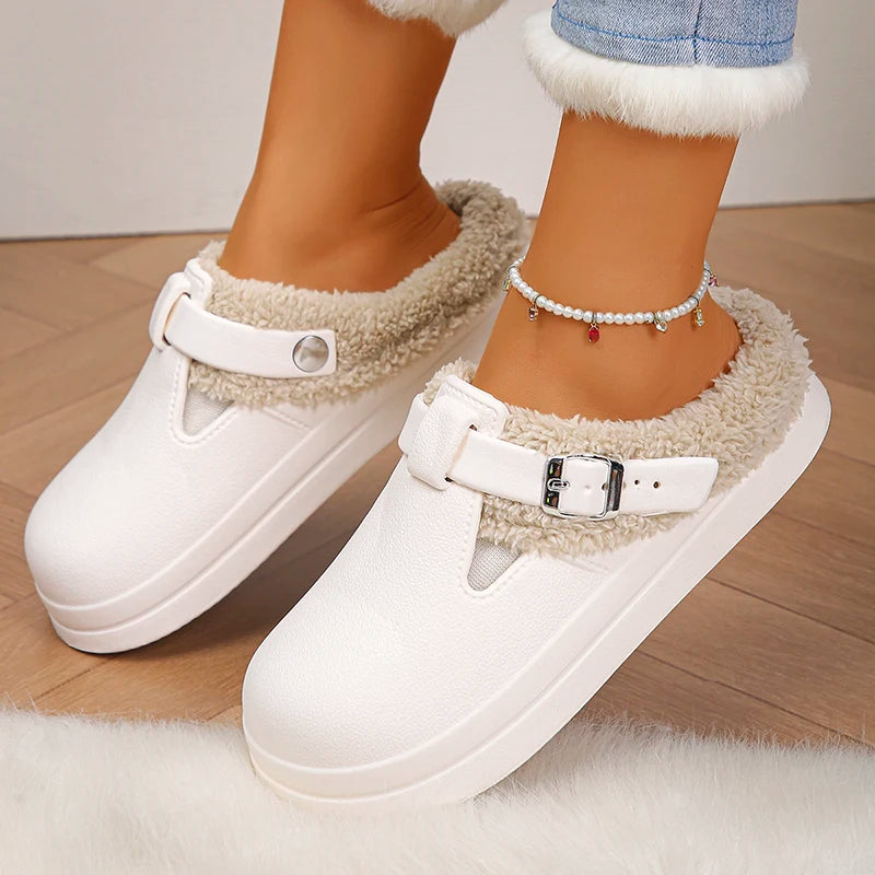 Winter Warm Fluffy Clogs Slippers Women Eva Waterproof Non