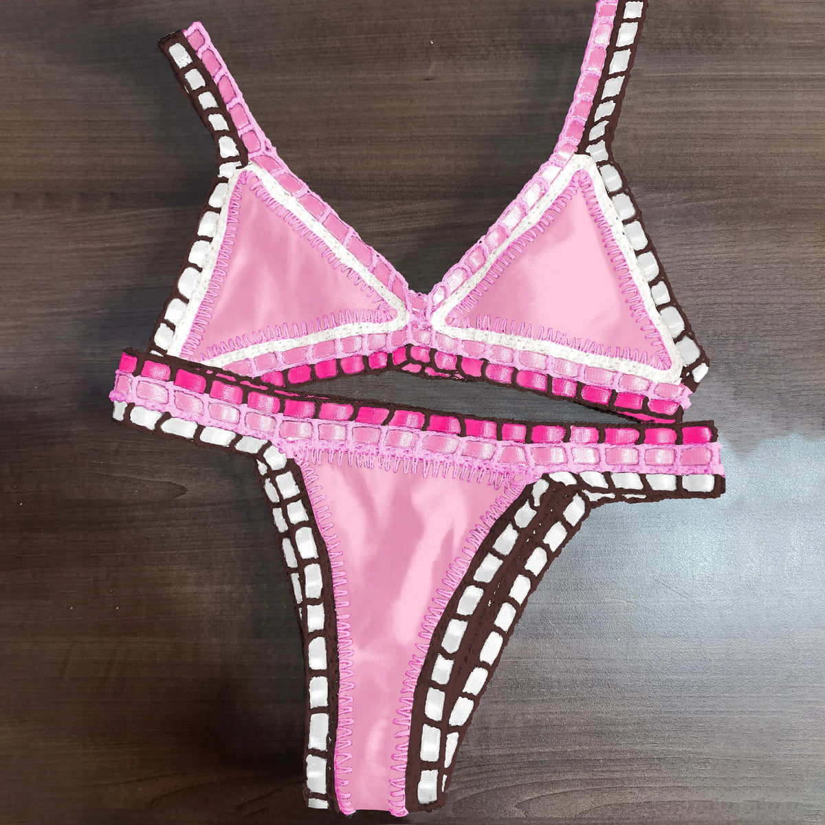 Pink Crochet Bikini  Sexy Women Swimsuit Female Swimwear Micro Bikini Set Bandeau Swimming Suit Beachwear Brazilian Biquini