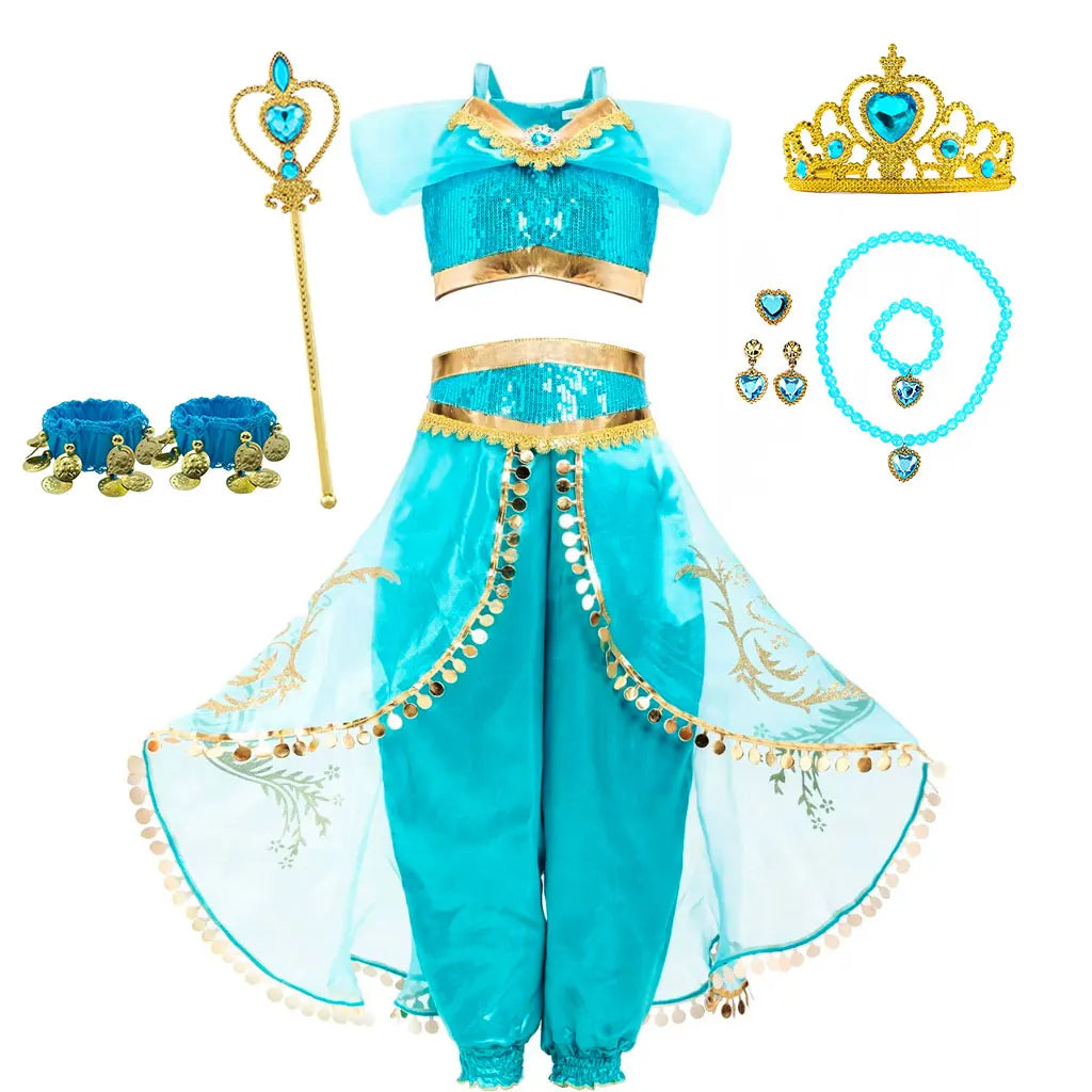 Aladding and the Magic Lamp Jasmine Fairy Costume Princess Dress up for Little Girl Fancy  Halloween Carnival Cosplay Outfit