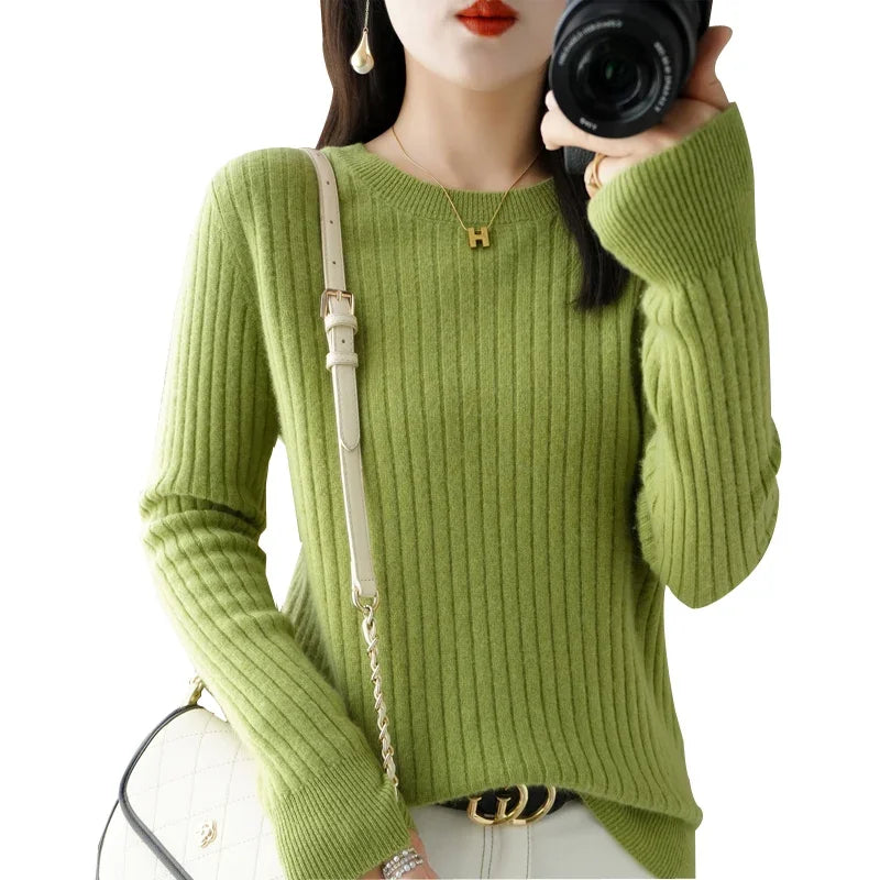 Women Sweaters Autumn Winter Long Sleeve Pullovers O-neck Stripe Warm Pullover Korean Fashion Bottoming Shirts Loose Jumper