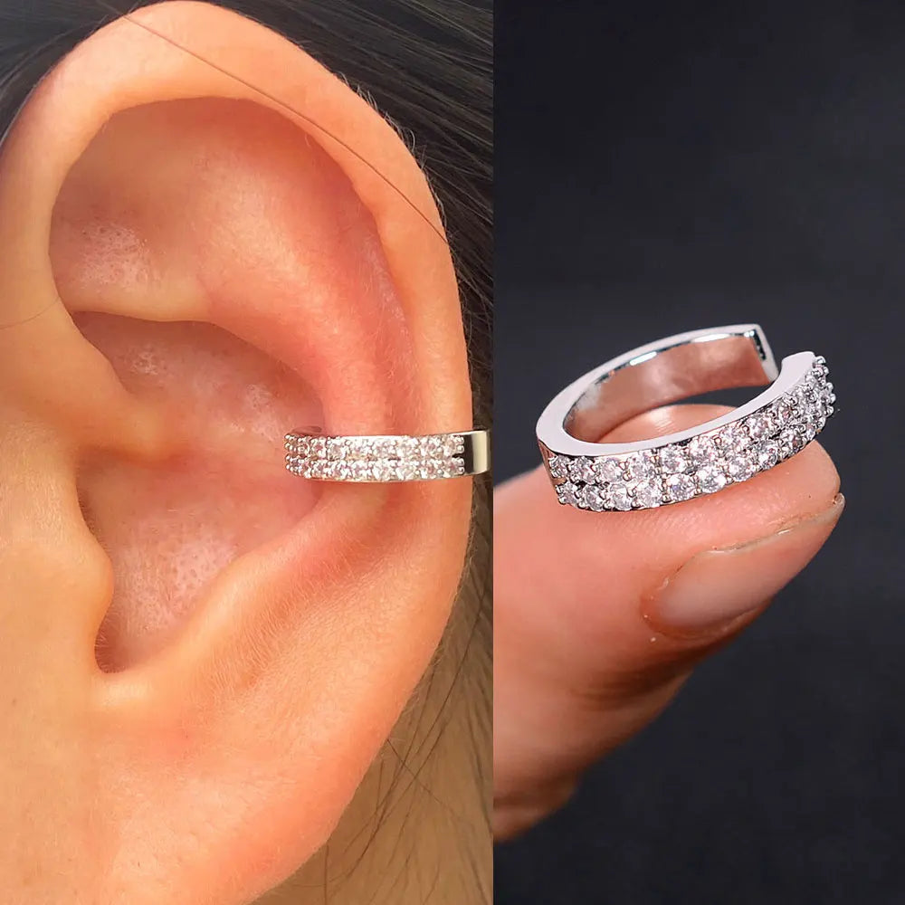 1Piece Geometry Rainbow CZ Cuff Wrap Clip On Earrings Women Girls Climber Ear Cartilage Bone Clips Fake Earring Non Piercing