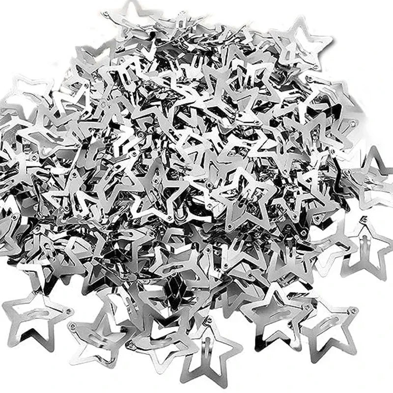 Silver Star Hair Clips Set for Girls -  Metal Snap Barrettes with Shiny Jewel Hair Grips Fashionable Hair Accessories
