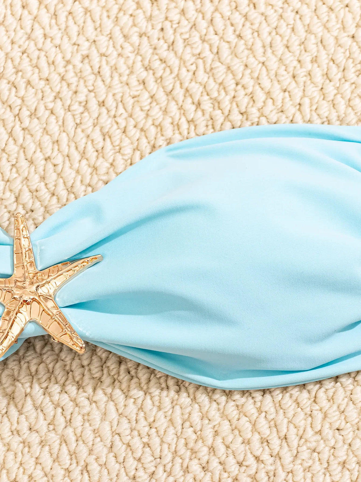 Sexy Bandeau Bikini Set  Women Sky Blue Starfish Ornament Push Up Thong Swimsuit Brazilian Beach Bathing Suit Micro Swimwear