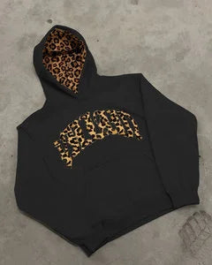 European and American New Trendy High Street Leopard Print Loose Hooded Sweatshirt Casual Stacking Sweatpants