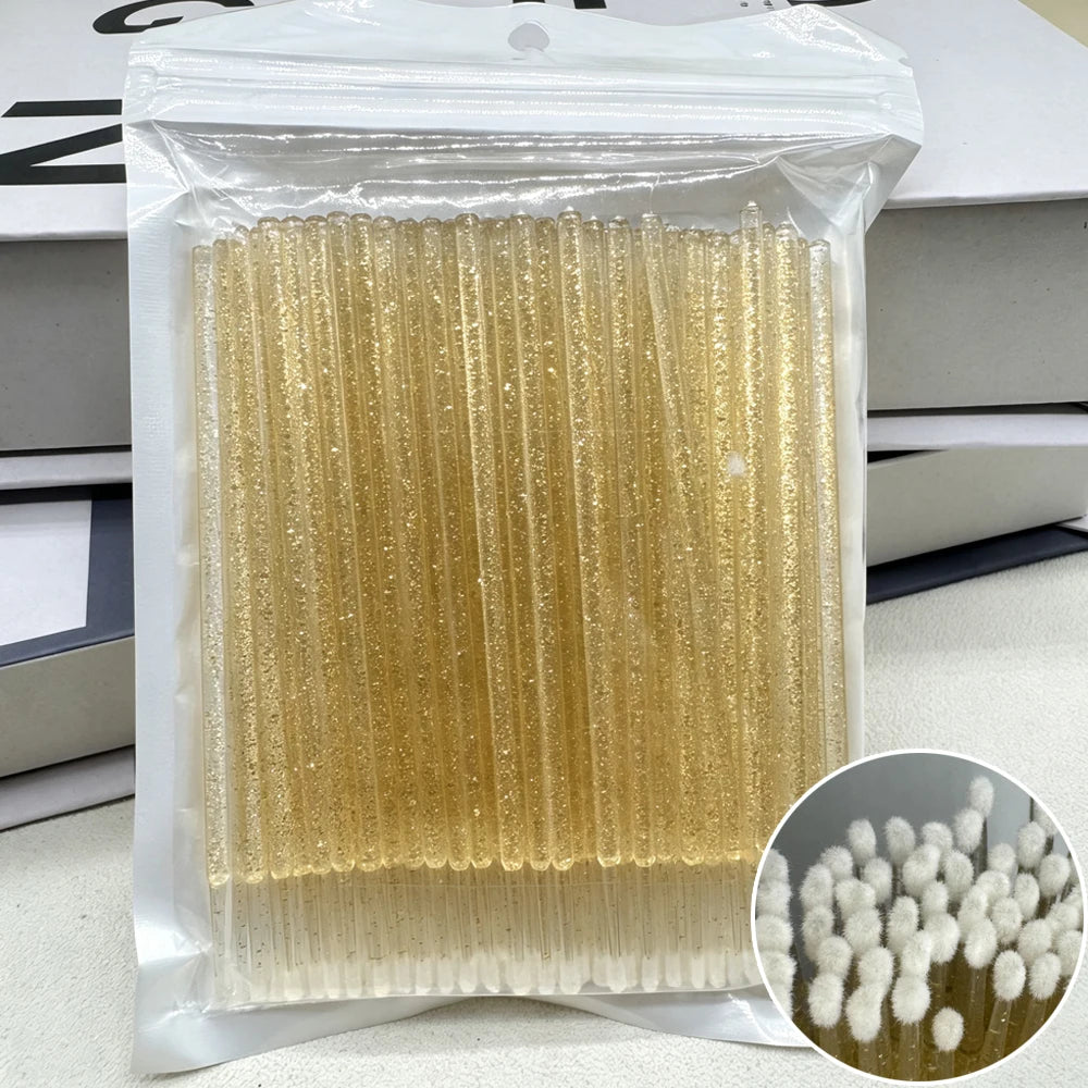 100PCS Crystal Micro Brush Disposable Lashes Removing Swab Mascara Wands Applicator Eyelash Extension Brushes Makeup Tools