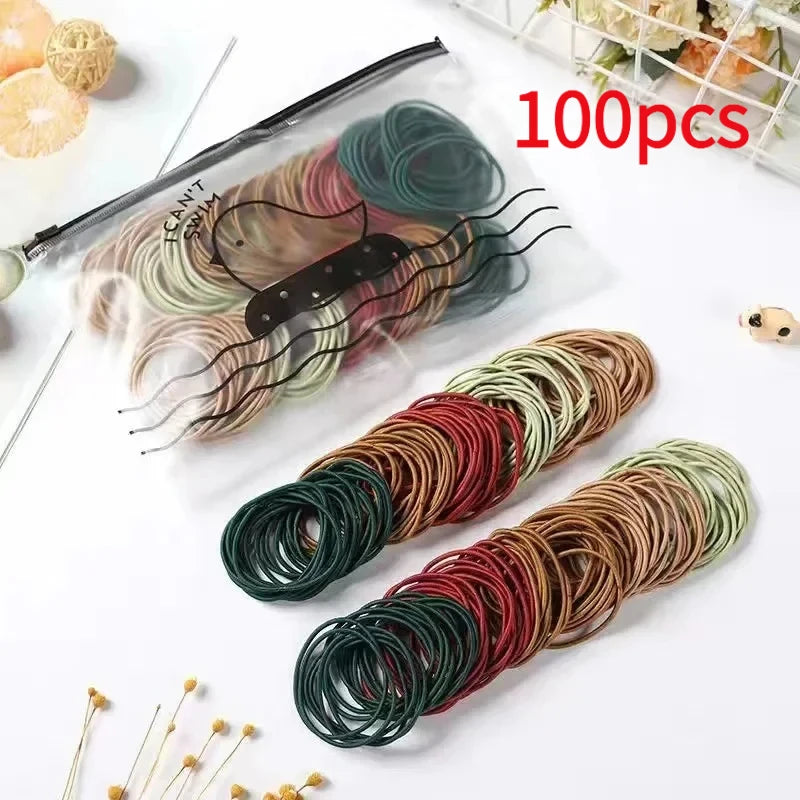 New 100PCS/Set Women 4CM Basic Nylon Elastic Hair Bands Ponytail Hair Scrunchie Rubber Bands Headband Hair Accessories Headwear
