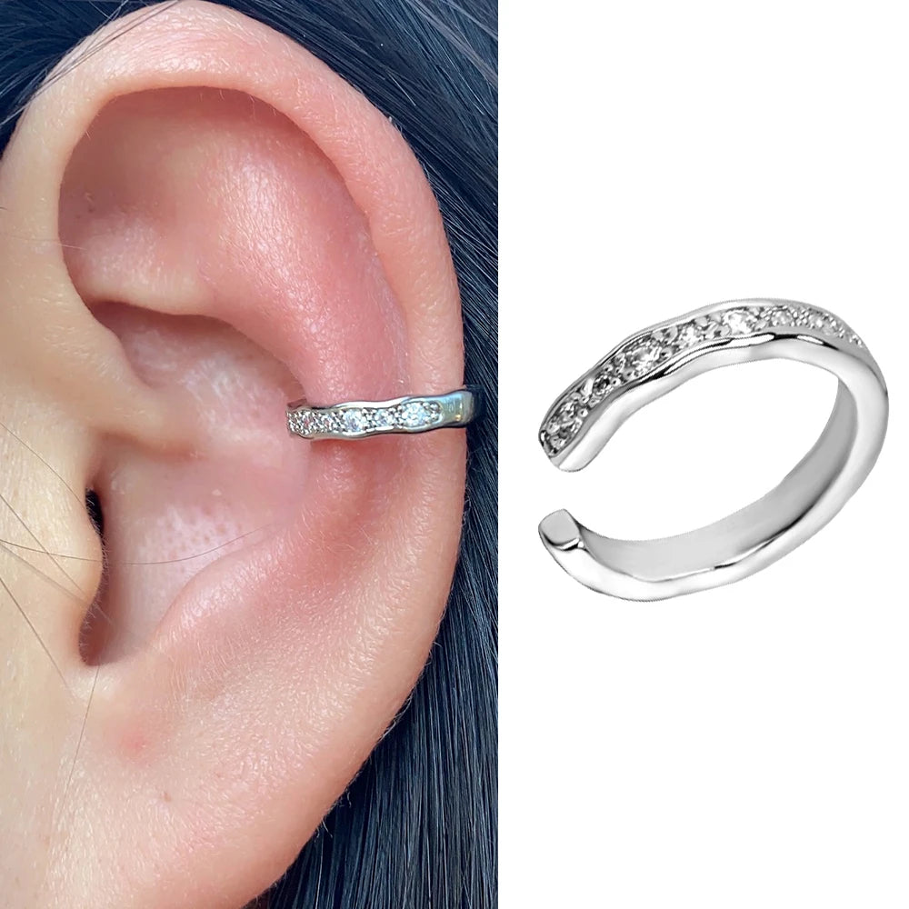1Piece Geometry Rainbow CZ Cuff Wrap Clip On Earrings Women Girls Climber Ear Cartilage Bone Clips Fake Earring Non Piercing