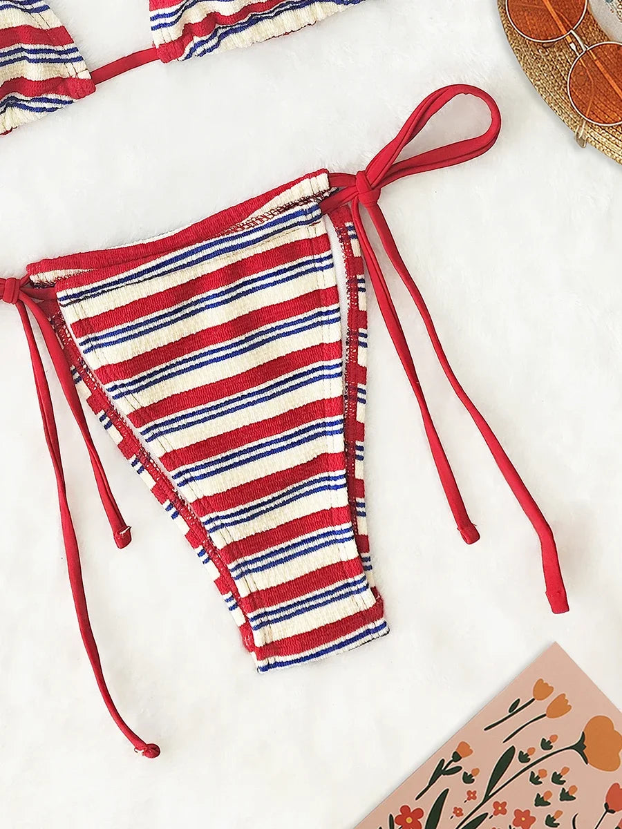 Women's Sexy Push-Up Two-Piece Swimsuit  Bathing Suit Micro Beachwear Stripe Bikini Set Swimwear Trendy Mciro