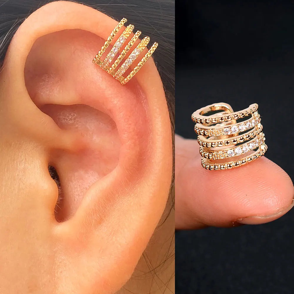 1Piece Geometry Rainbow CZ Cuff Wrap Clip On Earrings Women Girls Climber Ear Cartilage Bone Clips Fake Earring Non Piercing