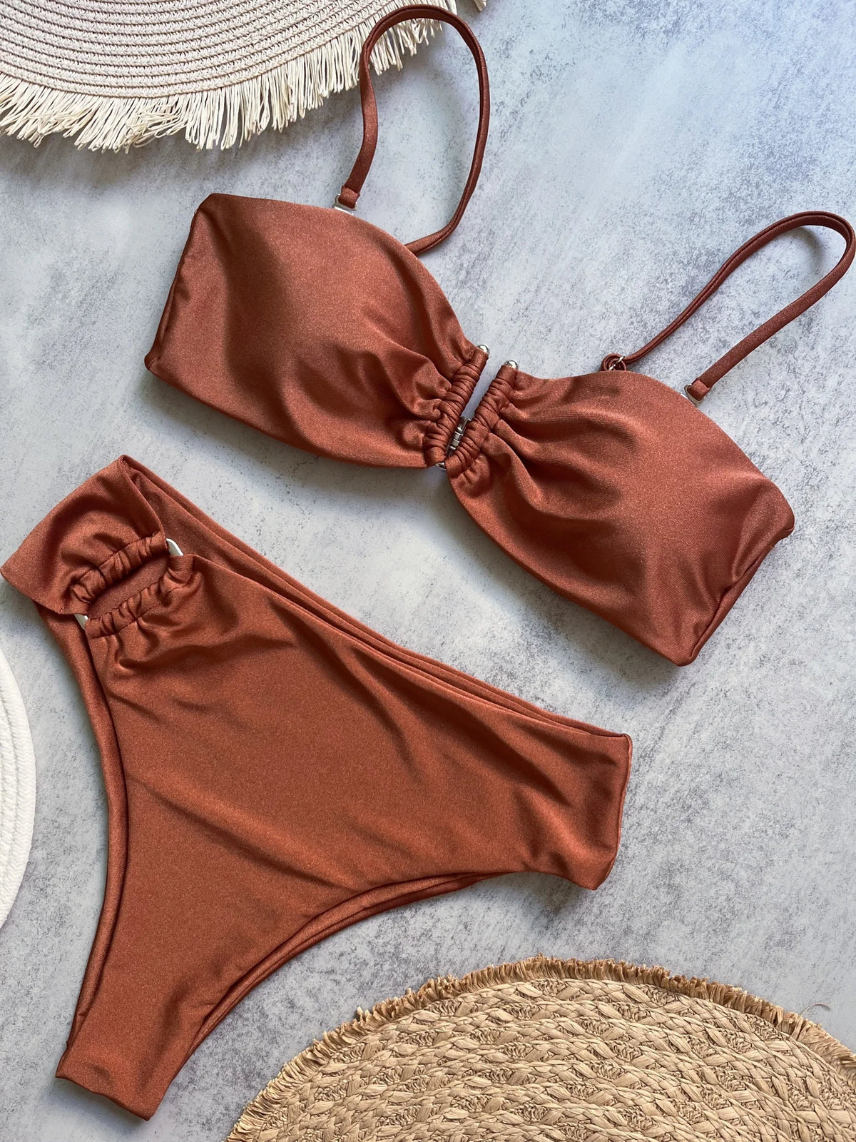 Bandeau Bikini Push Up Women Swimsuits  Sexy Female Swimwear Brazilian Bikini Set Thong Biquini Swim Suits Solid Beachwear