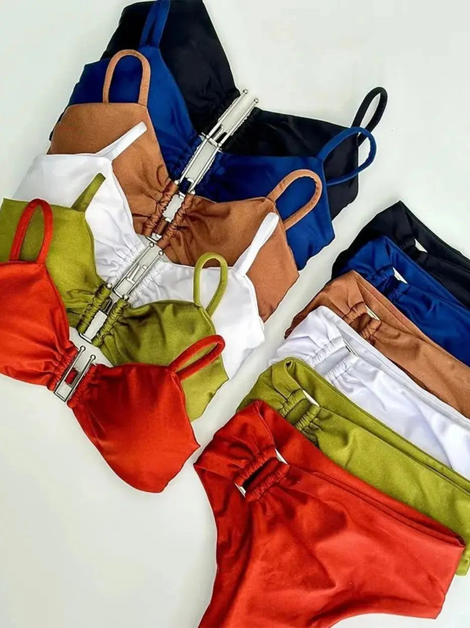 Bandeau Bikini Push Up Women Swimsuits  Sexy Female Swimwear Brazilian Bikini Set Thong Biquini Swim Suits Solid Beachwear