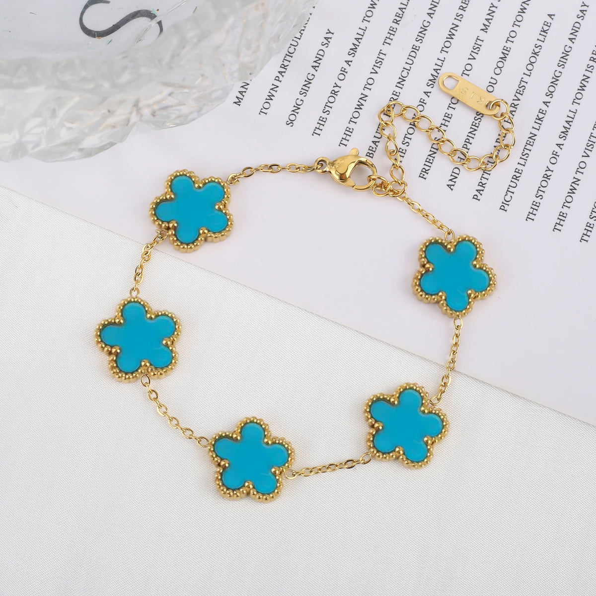 Hot Sale Stainless Steel Laser Five Leaf Flower Petal Adjustable Clover Bracelet Classic for Woman Girl Brand Jewelry Party Gift